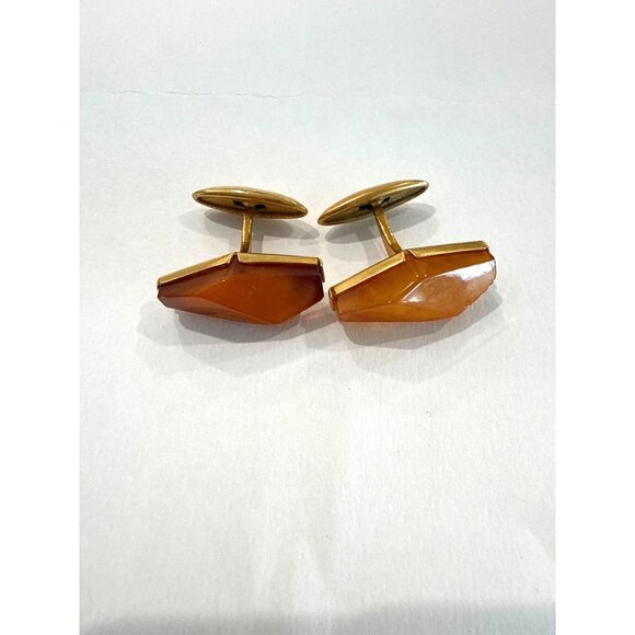 Vintage Soviet Amber Cufflinks Diamond-shaped - Picture 1 of 7